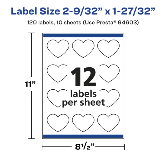 Avery Glossy White Heart Labels with Sure Feed, 2-9/32" x 1-27/32" {5}