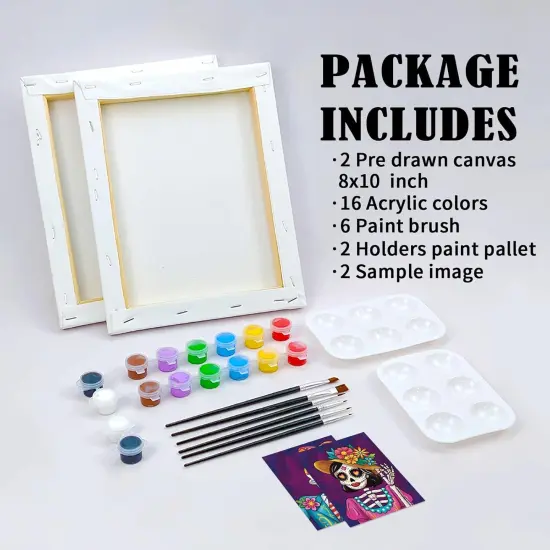 2 Pack Sip and Paint Kit for Adults Pre Drawn Canvas(Skeleton) {3}