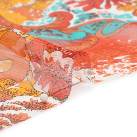 1 Yard Turquoise Peach and Orange Ornamental Gardens Crinkled Silk Chiffon Sheer Lightweight, 54 Inches Wide {2}