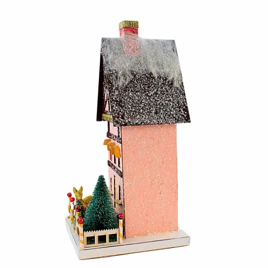 Cody Foster 15.5 Inch Petit Townhouse House Christmas Putz House , Christmas Decor Putz Village Deer Retro Pink {3}