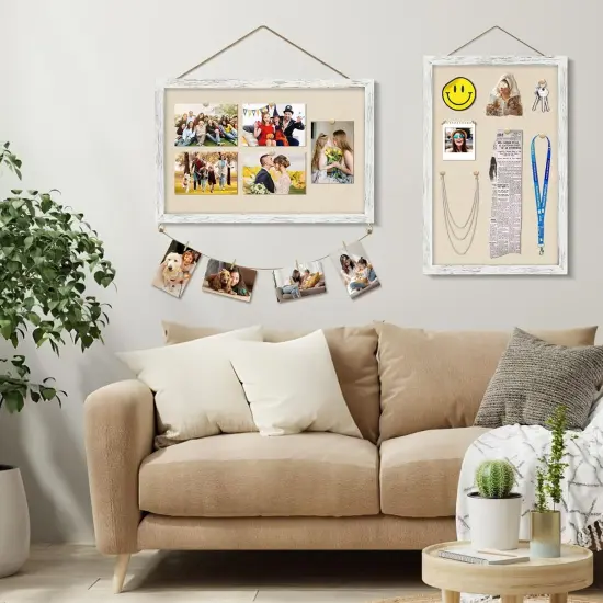 2 Pack Cork Boards for Walls with Linen, 16x11 Wood(Rustic White) {3}