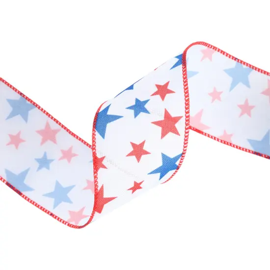 LaRibbons 2 1/2" Wired Ribbon | Red/White/Blue Stars | 10 Yard Roll {4}