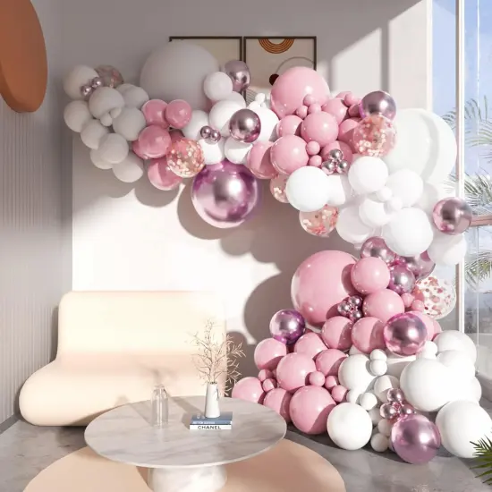 Pink White Balloons Garland Arch Kit (104p-pink White) {3}