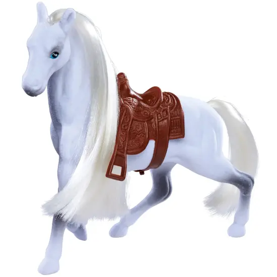 Simba Toys: Flocked Horse Set &ndash; 3 Detailed Pony Figurines, 7" Toy Animal Miniatures, Brush & Saddles, Brown, White, Black Set, Nature World, Kids 3+ {6}