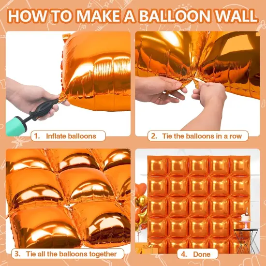 Orange Square Foil Balloons Wall Backdrop Double Sided(C01 - Orange) {3}