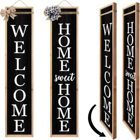 Welcome Sign for Front Porch Standing 45"X9" (Wood Black) {1}