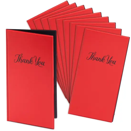 10 Pack Thank You Check Presenters for Restaurants, Red Guest Check Book for Server, Waiter, Waitress, Diners (1 Card Slot, 10.5 x 5.5 In) {1}