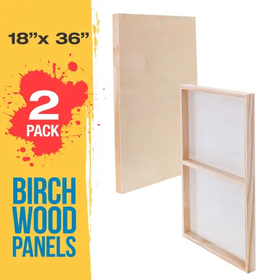 Unfinished Cradled Wood Panels for Painting, 2 Pack of 18x36 inch - Gallery Birch Wooden Canvas Boards 1-1/2" Deep - Mixed-Media Craft, Acrylic, Oil, Encaustic, Paint Pouring {2}