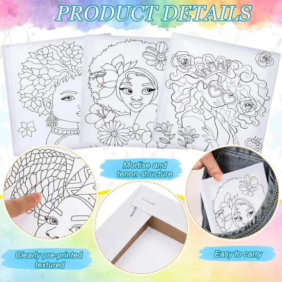 12 Pcs Pre Drawn Canvas - 4 x 4 Inch (African Queen Style) {3}