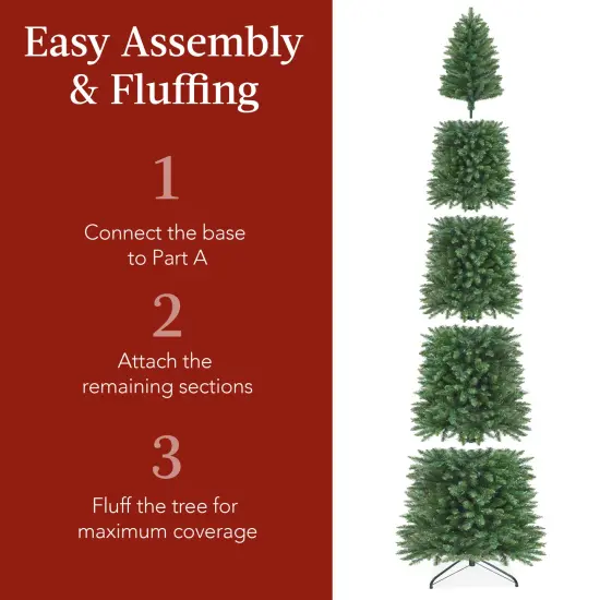 Best Choice Products Unlit Pencil Christmas Tree, Spruce Style Holiday D&eacute;cor w/ Metal Base {4}