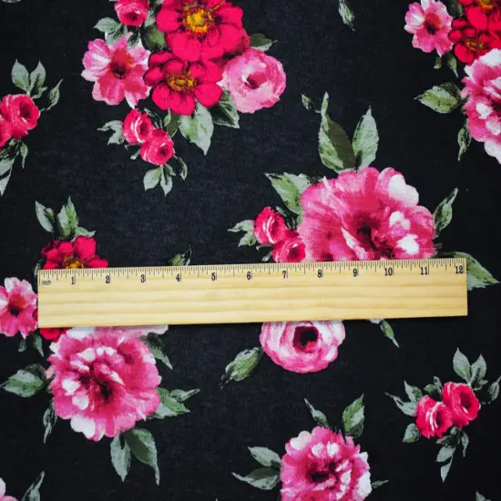 Black-Pink-Multi Cotton Floral Printed Stretch Spandex Jersey Knit Fabric By the Yard {2}