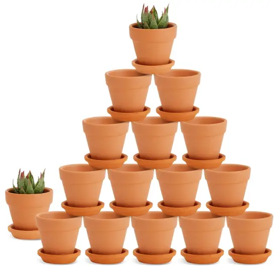 16-Pack Small Terracotta Pots with Saucers and Drainage Hole, 2.2 x 2.2 x 1.9 Inches Paintable Pottery for Succulents, Plants, Flowers, Cactus, Garden Nursery, and Wedding Decor {1}