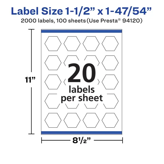 Avery Matte White Hexagon Labels with Sure Feed, 1-1/2" x 1-47/54" {5}