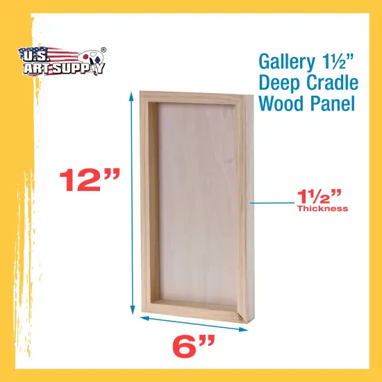 6" x 12" Unfinished Cradled Wood Panels for Painting, Gallery 1-1/2" Deep (4 Pack) - Artist Depth Wooden Wall Canvases - Mixed-Media Craft, Acrylic, Oil, Encaustic, Paint Pouring {3}