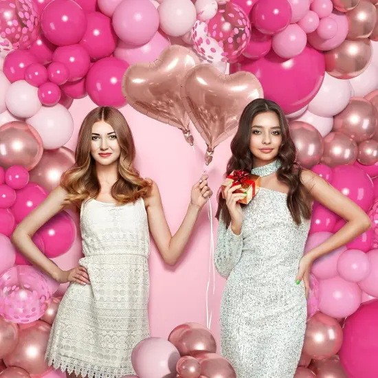 Different Sizes 18 12 10 5Inch Hot Pink Pastel Latex Metallic Confetti Heart Foil Balloon(pink) {5}