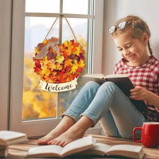 Fall Welcome Door Sign Maple Leaves (Wood) {3}