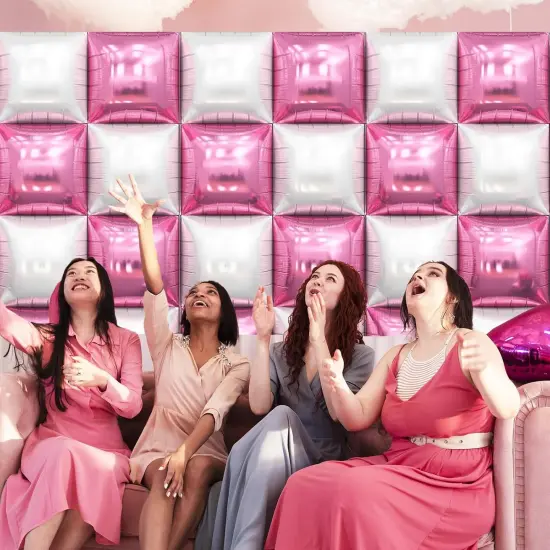 Pink and White Square Balloon (Pink White) {4}