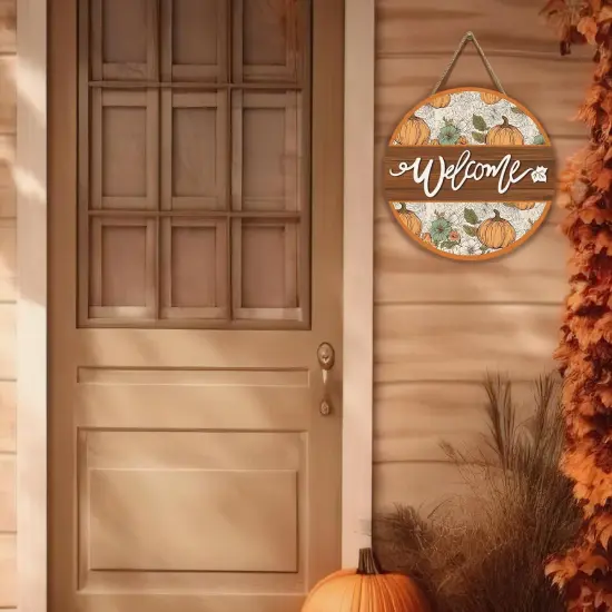 Welcome Sign for Front Door happy Thanksgiving Round Door(autumn welcome door sign) {3}