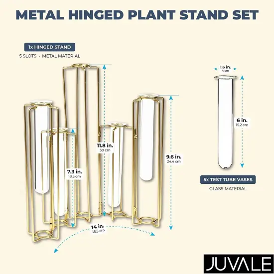 6-Pack Metal Hinged Plant Stand Set with Glass Test Tube Vases (Gold) {2}