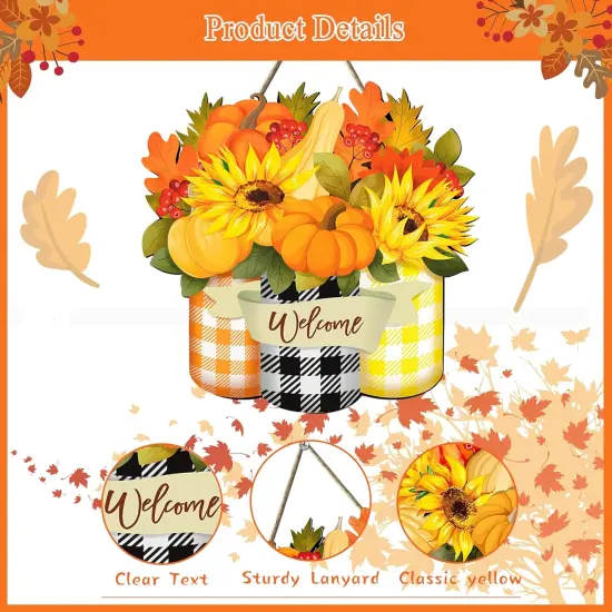 Door Sign Pumpkin Maple Leaf Welcome Wood Door(Fally) {2}