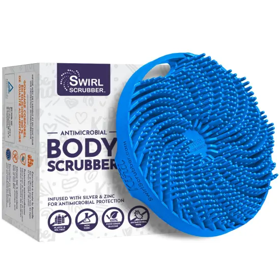 Swirl Scrubber: Antimicrobial Silicone Body Scrubber - Blue - Shower Hanger & Sticker, Lymphatic Support, Deep Exfoliation-Cleansing, Family Hygiene {1}
