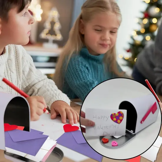 4E's Novelty Mini Valentine Mailbox &ndash; 5x3" Tin Mailbox for Kids, Cards, Candy & Classroom Favors &ndash; Cute DIY Craft Mailbox with Swinging Flag for Pretend Play, Notes, Gifts & Valentine&rsquo;s Day Exchange {5}