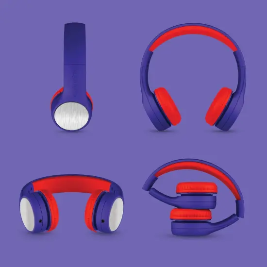 LilGadgets Connect+ Style On-Ear Kids Headphones with Microphone - SharePort Technology, SoftTouch Padding, Detachable Cable, Noise Reduction, Durable & Adjustable - Blue/Red Multicolor {6}
