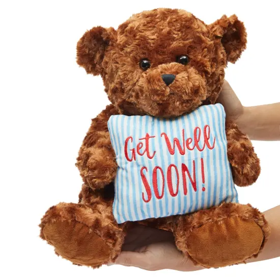 Bear Plush With a Get Well Soon Pillow, Get Well Soon Bear for Kids, Adults (Dark Brown, 14 In) {3}