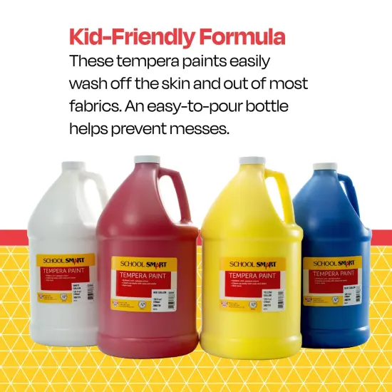 School Smart Washable Tempera Paints, 1 Gallon Bottles, Assorted Colors, Set of 4 {4}