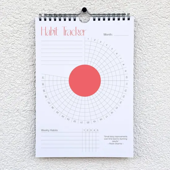 Habit Tracker Calendar (Undated 12 Month) with Silver Spiral Bound and Hanger, 7"x10" Habit Planner, Daily Weekly and Monthly Habit Tracker Journal, Habit Calendar, Colorful Layout. {4}