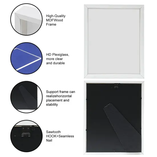 8x10 White Wooden Shadow Box Frame Memory Box, MDF Wood with Tempered Glass, 1.8 inch Depth Display Box for Collages Collections Mementos Awards Medals Photos (White) {6}