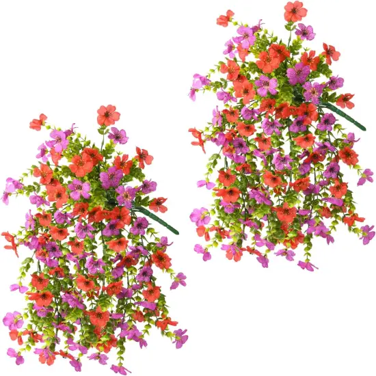 Artificial Hanging Flowers for Outdoors Spring Summer Decoration, 2PCS Silk Fake Daisy Realistic Outdoor Flowers UV Resistant Porch Patio Window Yard Decor(Purple Red) {2}