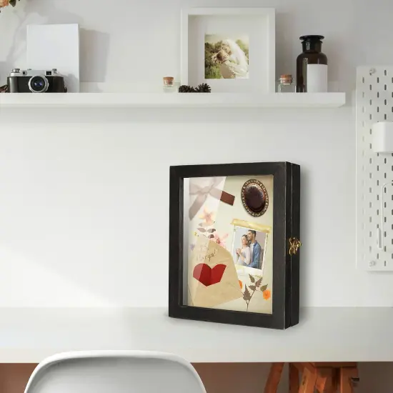 Shadow Box for Flowers 8 x 10 Shadowbox Display Case Picture Frame with Glass Window Door Wedding Bouquet Memorabilia Medals Military Photos Memory Box for Keepsakes - Rustic Black {4}