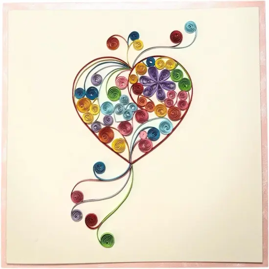Handcrafted 3D Quilling Card Colorful Heart Design Greeting Card for Love, Valentine's Day, Anniversary, Mother's Day, Father's Day, Blank Inside, Ready to Gift, Includes Envelope {1}