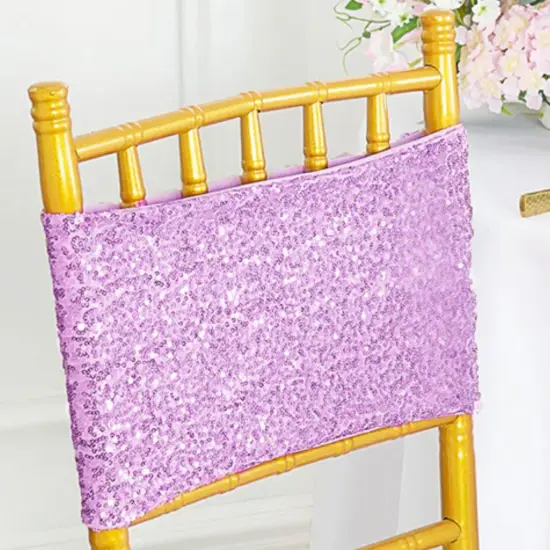10 Pieces Shimmering Lavender Sequin Stretch Spandex Chair Bands 7 x 13 Inches {4}