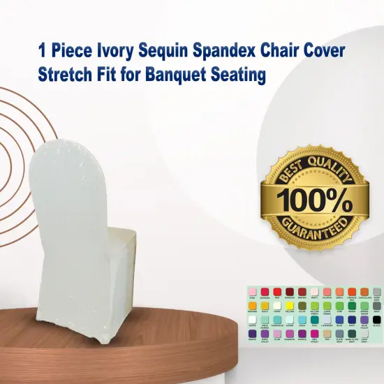 1 Piece Ivory Sequin Spandex Chair Cover Stretch Fit for Banquet Seating {1}