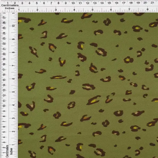 1 Yard Twill Animal/Leopard Print Fabric, 58/59" Wide Polyester Spandex Blend OLIVE {7}