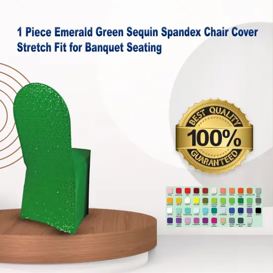 1 Piece Emerald Green Sequin Spandex Chair Cover Stretch Fit for Banquet Seating {1}