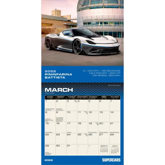 Supercars | 2026 7 x 14 Inch (Hanging) Monthly Mini Wall Calendar {3}