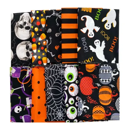 Halloween 10-Piece Cotton Fabric Fat Quarter Bundle | Sewing | Crafting | Quilting {1}