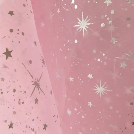 1 Yard Star Bursts Sheer Organza Fabric, 58/60" Wide 100% Polyester for Wedding, Crafts & Decorations Pink {1}