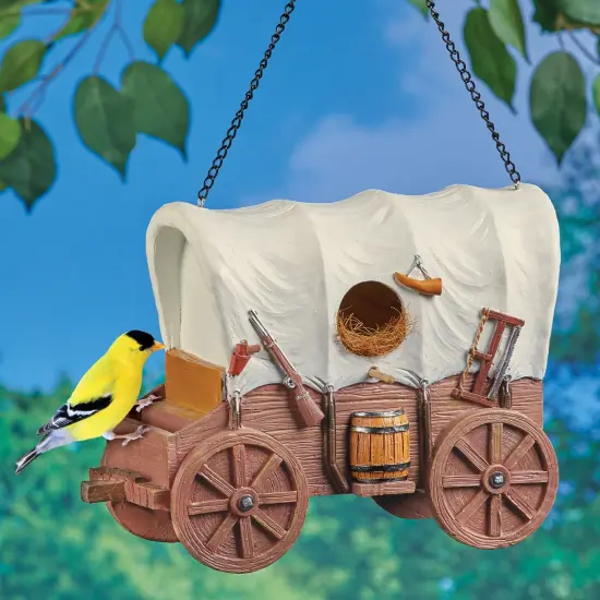 Collections Etc Hand-Painted Covered Wagon Hanging Birdhouse {1}