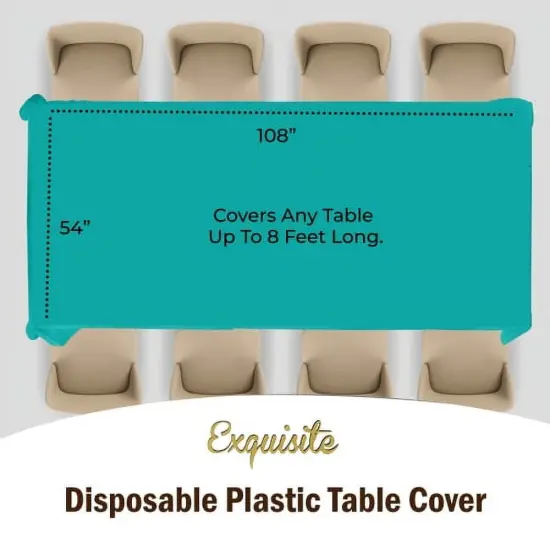Exquisite 12-Pack Premium Plastic Tablecloth 54in. x 108in. Rectangle Plastic Table Cover Teal {5}