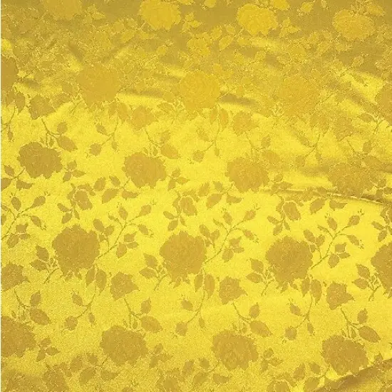1 Yard Yellow Rose Floral Jacquard Satin Fabric, 100% Polyester, 60/59&Prime; Wide {1}