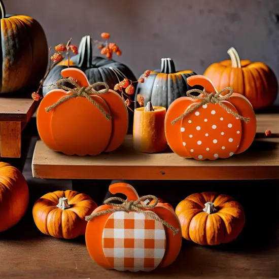 3 Pcs Fall Pumpkin Decor Wood Tabletop Sign {3}