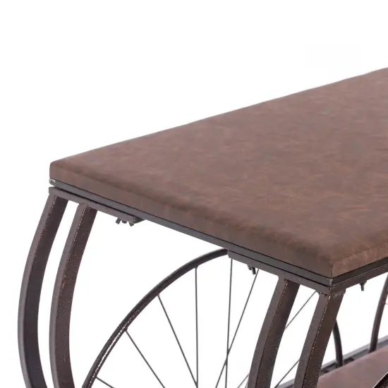 Vintiquewise Industrial Wagon Style Console Table Rustic Wood Top Large Spoke Metal Wheels & Lower Storage Shelf Vintage Accent Display Table for Hallway Entryway Dining Room Living Room or Home Bar {6}