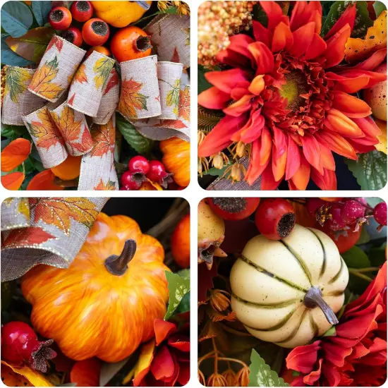 24 Inch Fall Autumn Wreath with Artificial Pomegranates {3}