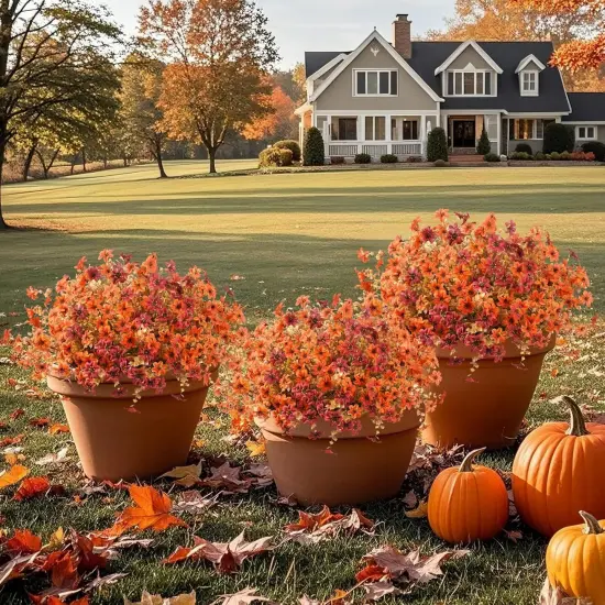 Artificial Mums Flowers Outdoors (Orange Brown) {4}