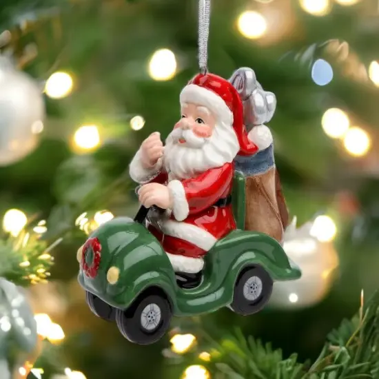 Ceramic Christmas Golf Cart Santa Ornament, Home D&eacute;cor, Gift for Her, Gift for Golfer, Gift for Mom, Kitchen D&eacute;cor, Christmas D&eacute;cor {2}