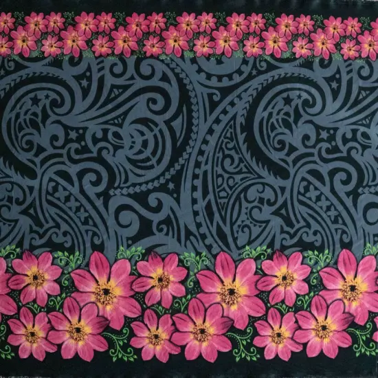 1 Yard Traditional Polynesian Tattoo Daisy Double Border Peachskin Polyester Fabric 44/45 Inch Width Green {3}